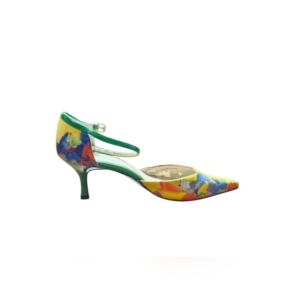 Ellen Tracy Erin Kitten Heels Women 7M Multi Color Abstract Floral Artistic Chic
